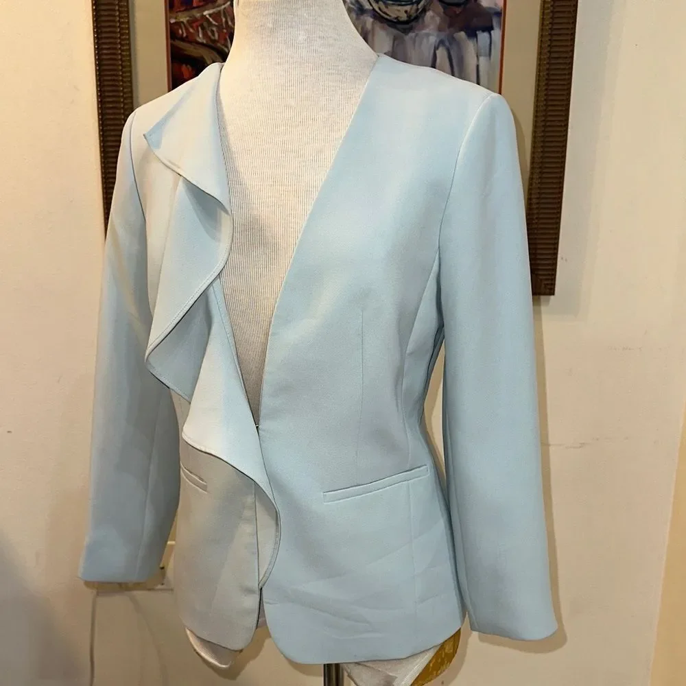 Talbots Elegant Light Blue Ruffle Women's Blazer Size 2 - Picture 1 of 11